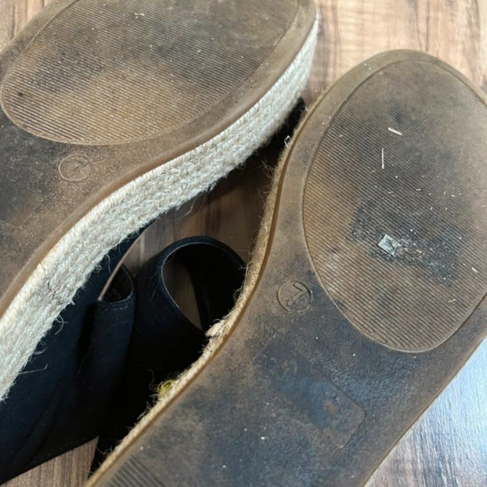Black Two-Strap Espadrille Wedge Sandals - Picture 3 of 5